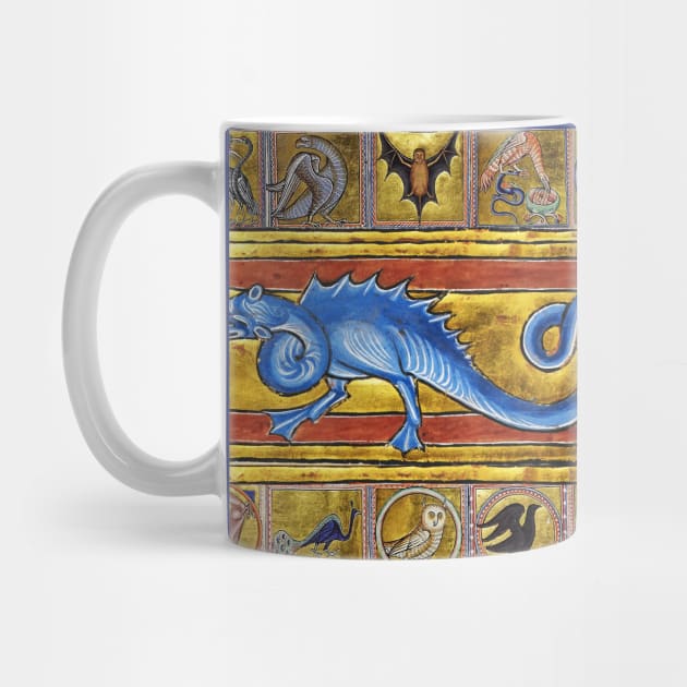 MEDIEVAL BESTIARY,SEPS LEGENDARY SNAKE , FANTASTIC ANIMALS IN GOLD RED BLUE COLORS by BulganLumini